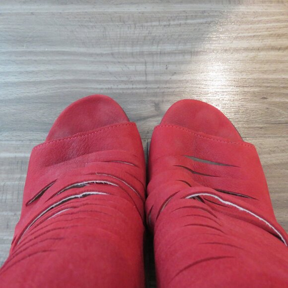 FLY LONDON Amid Suede Peep Toe Perforated Sandals in Red - Size US 10 - 10.5 - Picture 9 of 14